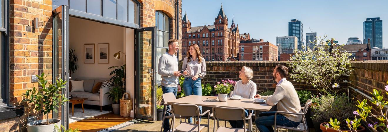 Backstein-Apartment mit Dachterrasse in Manchester.